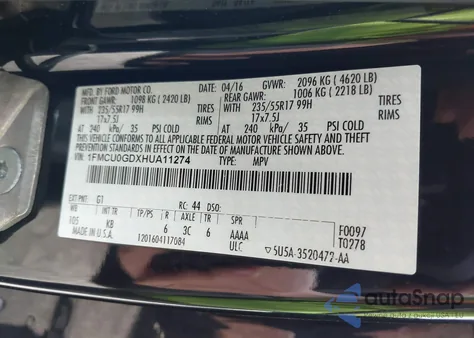 2017 Ford Escape Se z USA, uszkodzony, nr VIN 1FMCU0GDXHUA11274